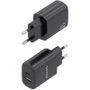 AISENS Cargador GaN 20W con USB-C PD3.0 y USB-A QC3.0, Negro